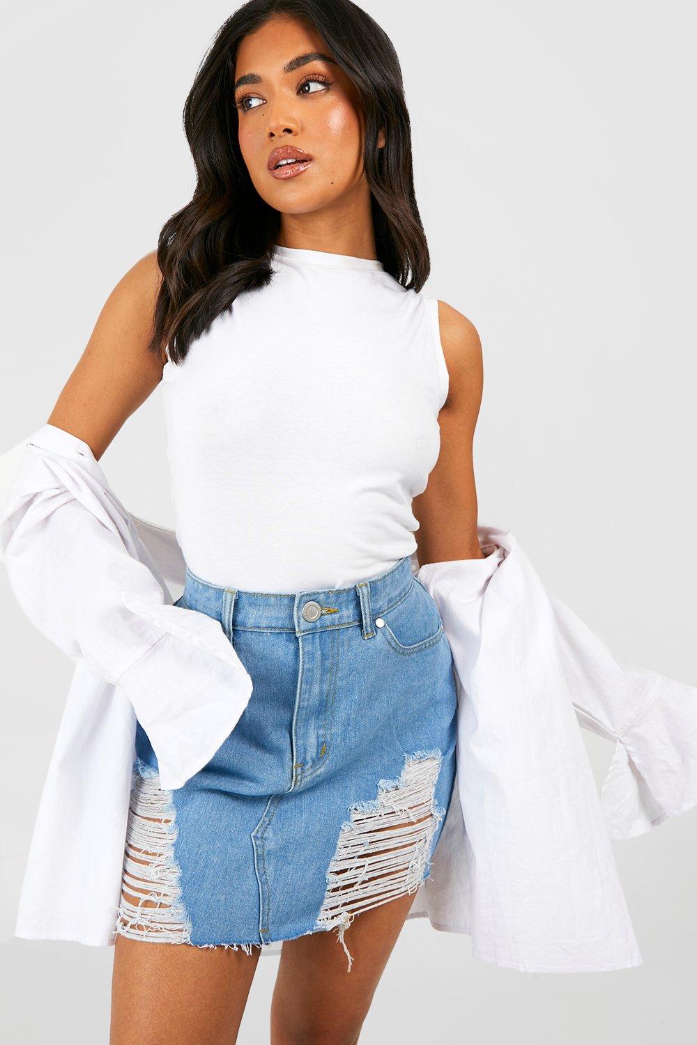 Boohoo distressed denim clearance skirt